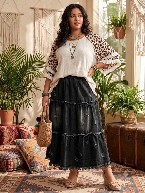Umgee Tops - Umgee Cream Boho Tunic with Leopard Raglan Sleeves and Fringe